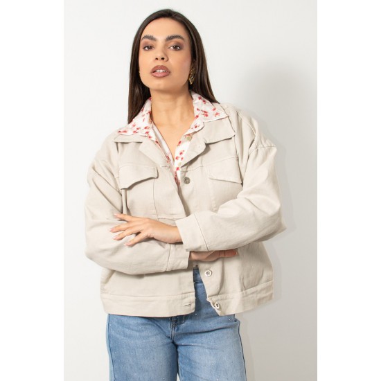 Γυναικείο Τζιν Μπουφάν σε Μπεζ Χρώμα Exxes