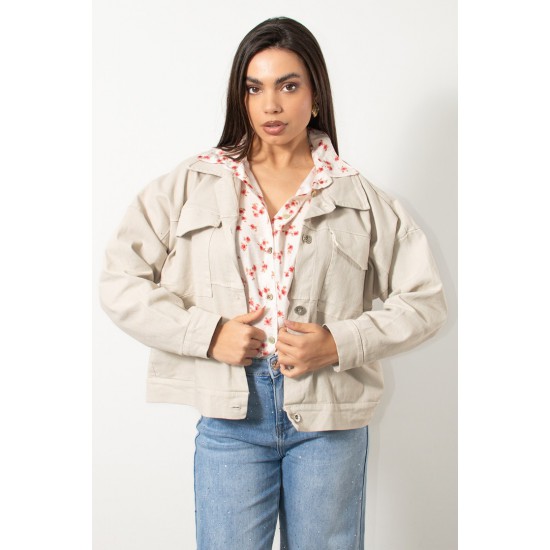 Γυναικείο Τζιν Μπουφάν σε Μπεζ Χρώμα Exxes