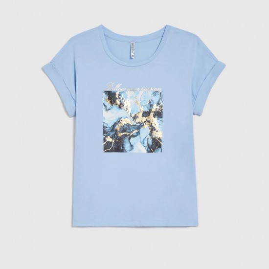 Γυναικεία Μπλούζα σε Χρώμα Γαλάζιο Moodo