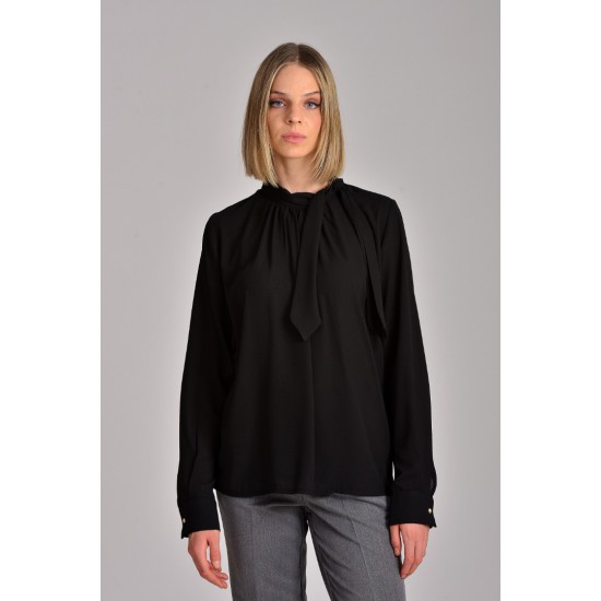 Γυναικείο Πουκάμισο Ζορζέτα με Δέσιμο σε Χρώμα Μαύρο Paranoia